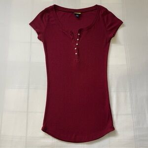 Burgundy Short Sleeve Henley Top